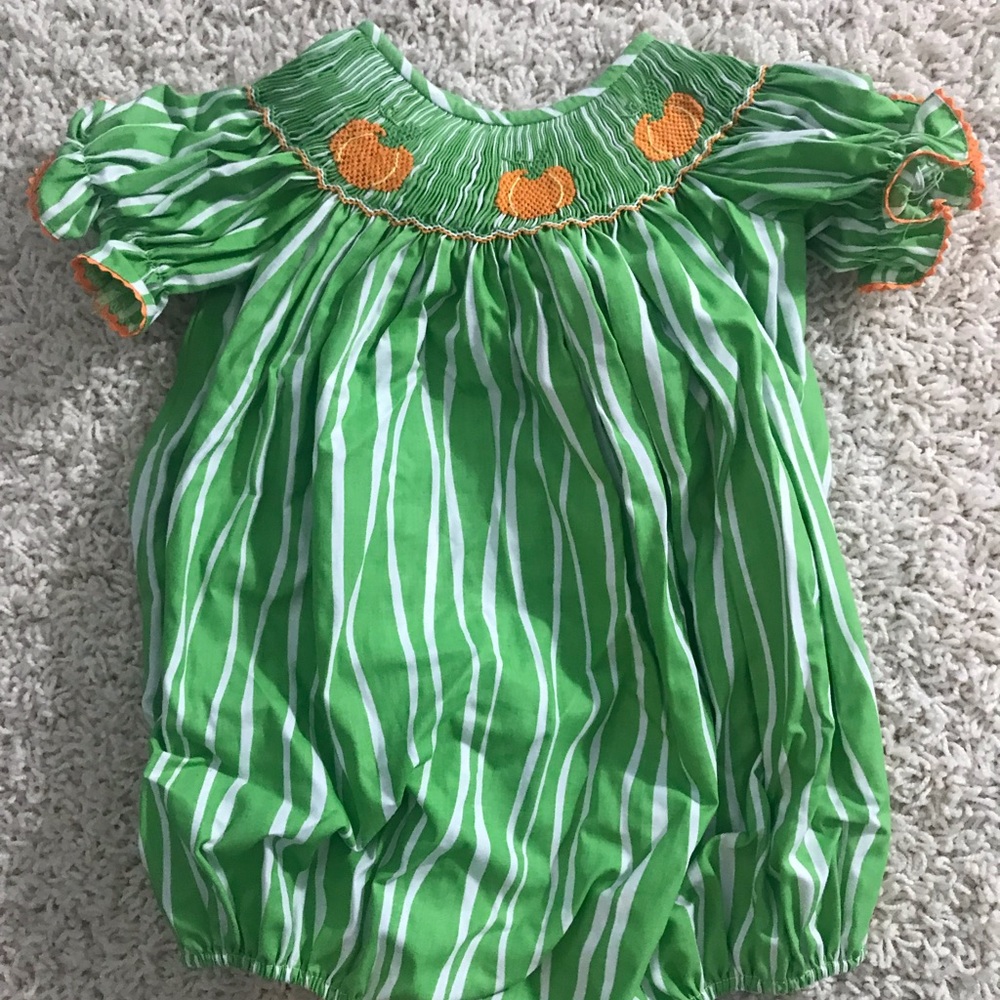 Smocked Pumpkin Bubble, 12 mos